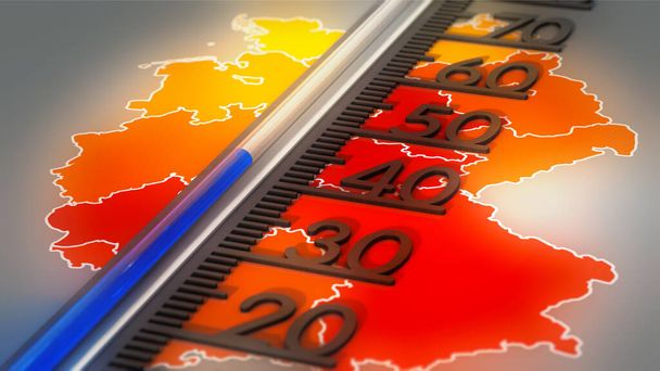 Thermometer on temperature map of Germany - Valokuva, kuva