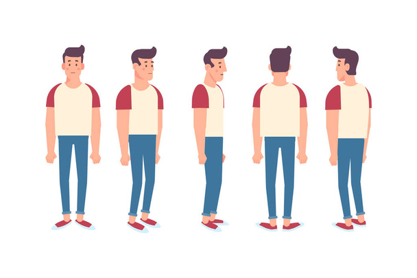 Man, male, guy  front, side, back view flat vector character for animation. - Vector, Image
