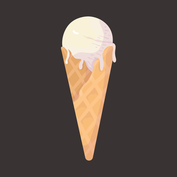 Ice cream with a waffle on a white background with white icing. Vector illustration. - Vector, Image