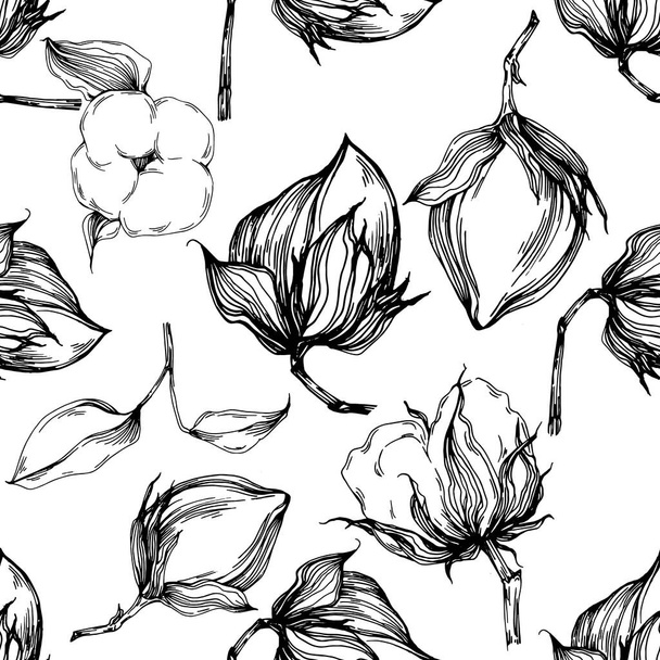 Seamless pattern cotton plant. Vector illustration spring, summer, autumn background. Contemporary Scandinavian design. - Vektori, kuva