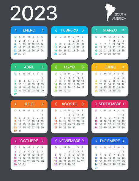 2023 Calendar - vector illustration - Spanish South Latin American Version - Vector, Image