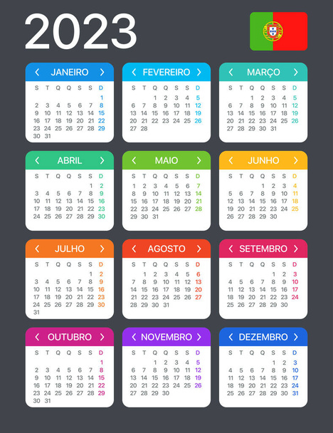 2023 Calendar - vector template graphic illustration - Portuguese version - Wektor, obraz