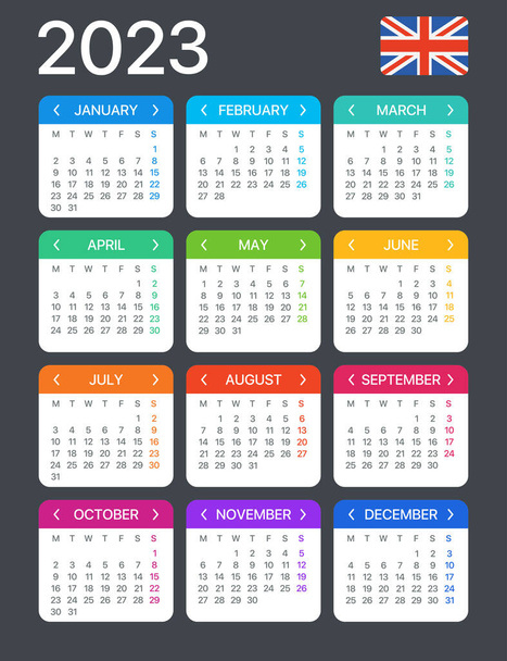 2023 Calendar - vector template graphics - United Kingdom version - Вектор, зображення