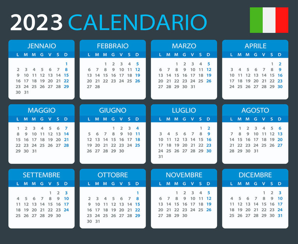 2023 Calendário - modelo vetorial ilustração gráfica - versão italiana - Vetor, Imagem