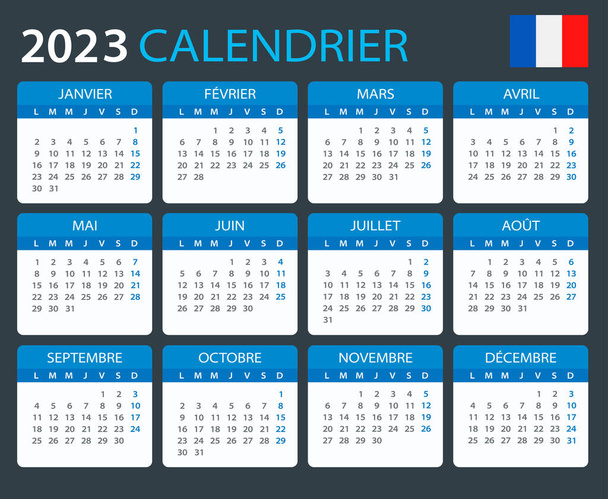 2023 Calendar - vector template graphics - French version - Вектор, зображення