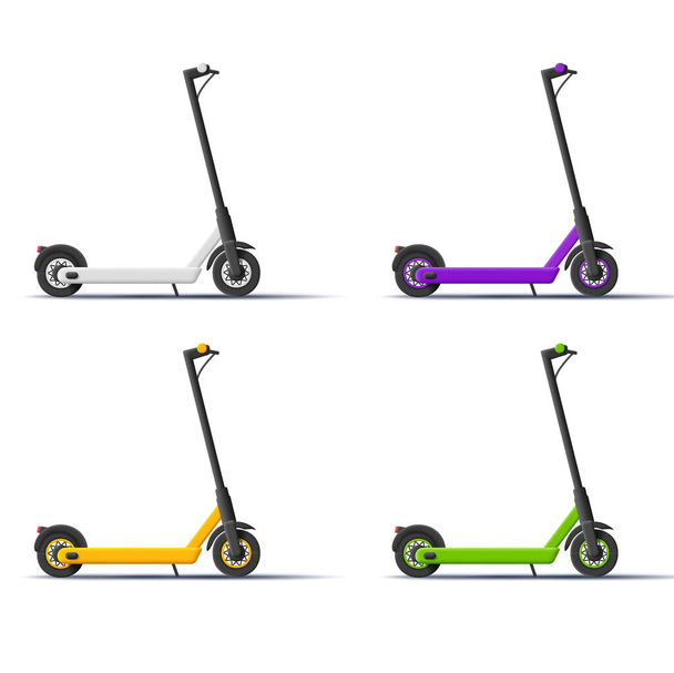 Set of 3d scooters illustrations in different colors - Vetor, Imagem