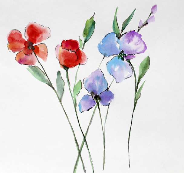 Watercolor floral background. Watercolor flower bouquets. Birthday card. Delicate floral pattern. - 写真・画像