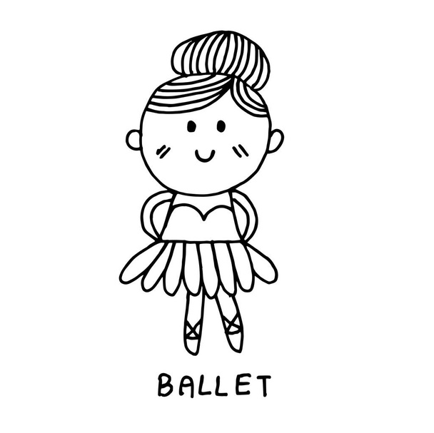 Ballet cute girl doodle hand drawing , black line on white background  - Photo, Image