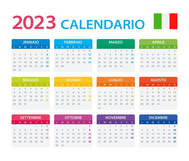 Διανυσματικό πρότυπο του χρώματος 2023 ημερολόγιο - έκδοση Ιταλία - Διάνυσμα, εικόνα