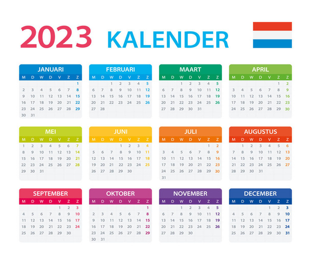 Vector template of color 2023 calendar - version Netherlands - Wektor, obraz