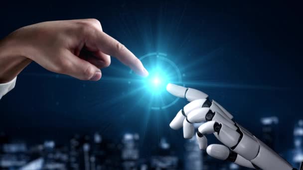 Robot futurista inteligencia artificial que ilumina el desarrollo de tecnología de IA y el concepto de aprendizaje automático. Investigación científica robótica global RPA para el futuro de la vida humana. Gráfico de representación 3D. - Metraje, vídeo