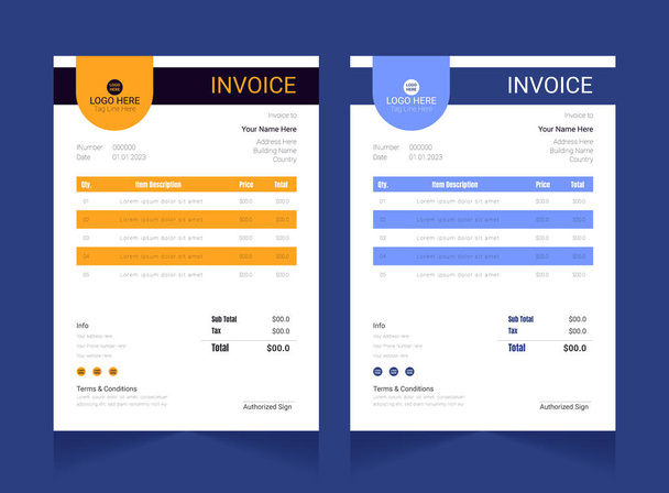 Elegant yellow or blue color invoice template design - Vektor, kép