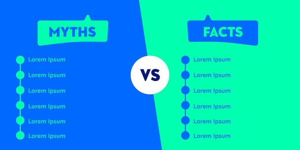Facts vs myths versus battle background. Concept of thorough fact-checking or easy compare evidence.. Vector illustration. - ベクター画像