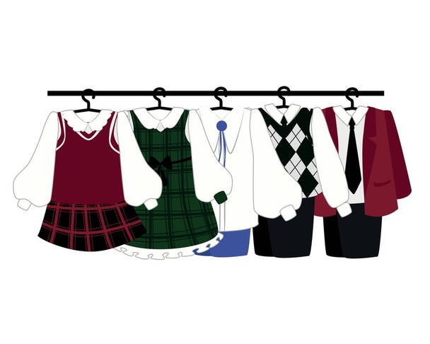 Set di uniformi scolastiche su sfondo bianco - Vettoriali, immagini
