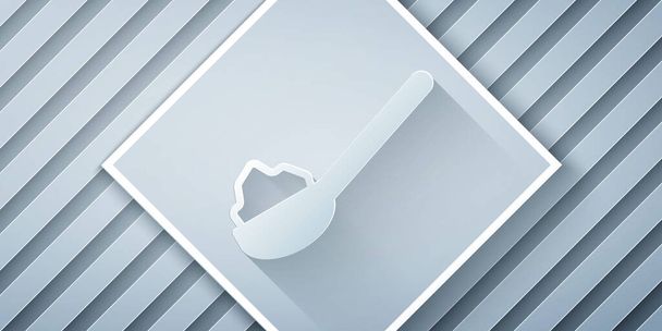 Paper cut Spoon with sugar icon isolated on grey background. Teaspoon for tea or coffee. Paper art style. Vector. - Wektor, obraz