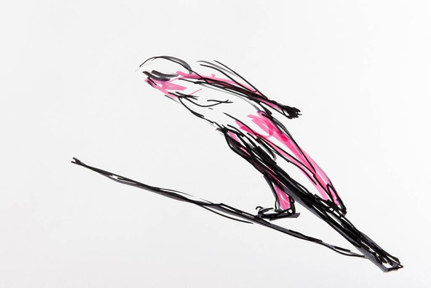Drawing, ski jumping, artist Gerhard Kraus, Kriftel - 写真・画像