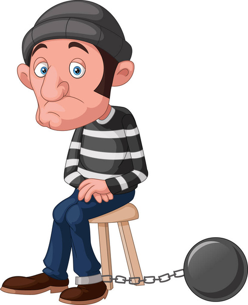 Vector Illustration of Thief cartoon sitting and prisoner chain ball - Vector, Image