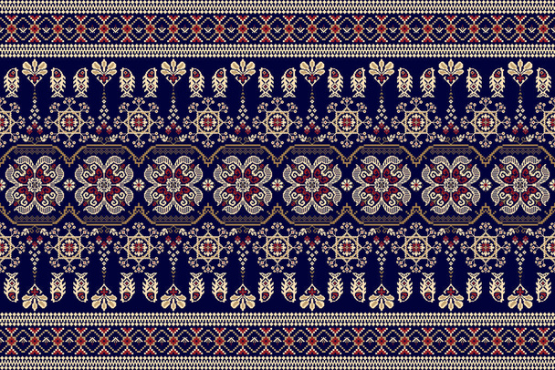 Beautiful cream floral seamless pattern on blue background.geometric ethnic oriental pattern traditional.Aztec style,abstract,vector,illustration.design for texture,fabric,clothing,wrapping,carpet. - Vector, imagen