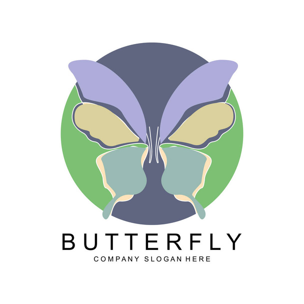 Schmetterling Logo Design, schönes fliegendes Tier, Icon Illustration der Firmenmarke, Siebdruck, Salon - Vektor, Bild