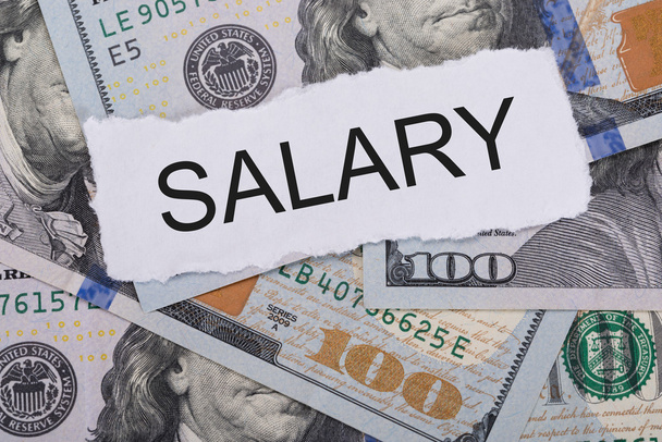 Salary Sign On Dollar Bills - Foto, imagen