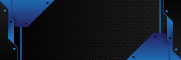 Abstract dark blue metallic carbon neutral overlap light hexagon mesh design modern luxury futuristic technology background. Game tech wide banner vector illustration. - Vector, Imagen