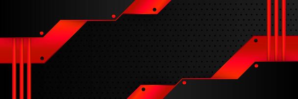 Abstract black red metallic carbon neutral overlap light hexagon mesh design modern luxury futuristic technology background. Game tech wide banner vector illustration. - Wektor, obraz