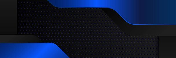 Abstract dark blue metallic carbon neutral overlap light hexagon mesh design modern luxury futuristic technology background. Game tech wide banner vector illustration. - Vektori, kuva