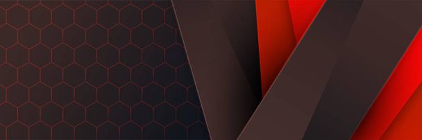 Abstract black red metallic carbon neutral overlap light hexagon mesh design modern luxury futuristic technology background. Game tech wide banner vector illustration. - Vector, afbeelding
