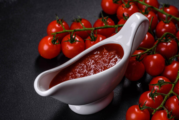 Tomato Sauce on a vintage background as detailed close-up shot - Photo, Image