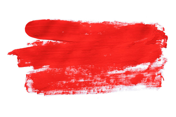Red brush isolated on white background. Red watercolor. - Фото, изображение