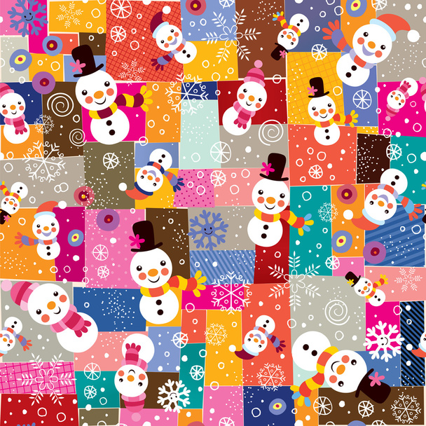 Christmas snowman & snowflakes collage pattern - Vektor, kép