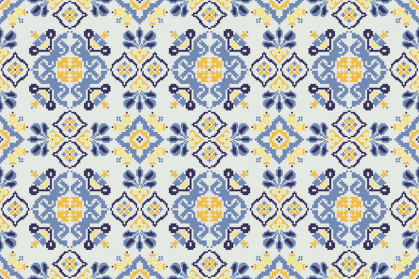 Beautiful blue floral seamless pattern on grey background.geometric ethnic oriental pattern traditional.Aztec style,abstract,vector,illustration.design for texture,fabric,clothing,wrapping,carpet. - ベクター画像
