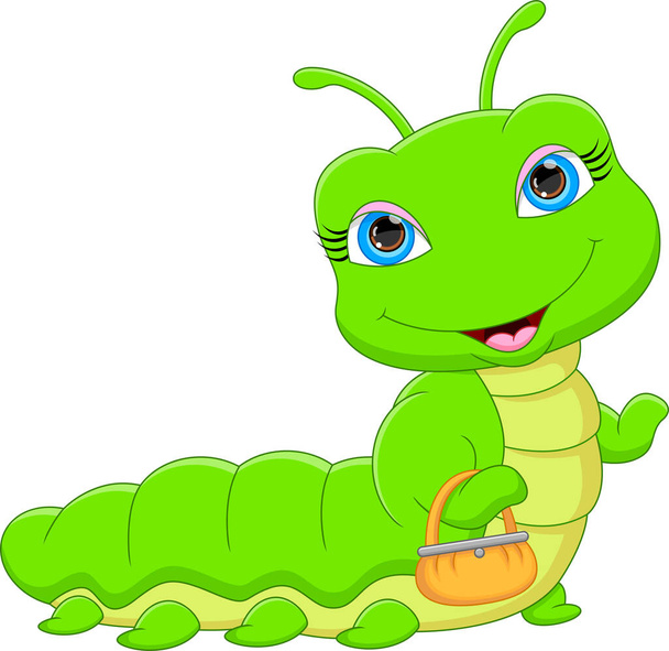 cute caterpillar cartoon holding bag - Vector, Image