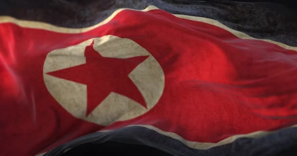 Old North Korea Flag waving at wind. Loop - Video, Çekim