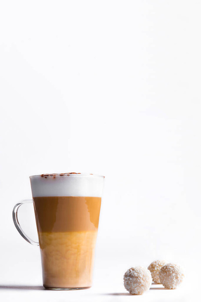 Cafe latte macchiato layered coffee on white background - Photo, image