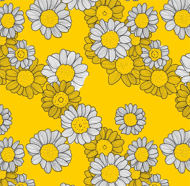 seamless  flower design with black outline on yellow flower. - Vector, Imagen
