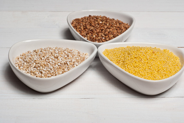 Barley, buckwheat and millet groats - Photo, image
