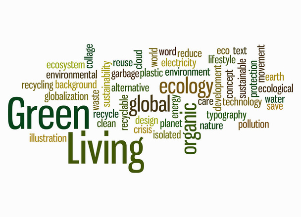 Word Cloud with GREEN LIVING concept create with text only. - 写真・画像