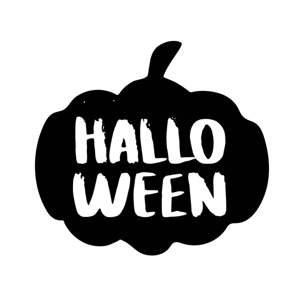 Happy Halloween lettering in pumpkin. Holiday calligraphy with spider and web for banner, poster, greeting card, party invitation. - Διάνυσμα, εικόνα