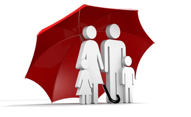 Family under umbrella for healthcare concept, 3d rendering - Φωτογραφία, εικόνα