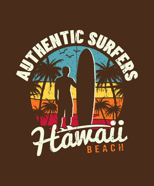 Authentic Surfers Hawaii Beach T-shirt design for surfers - Vector, Imagen
