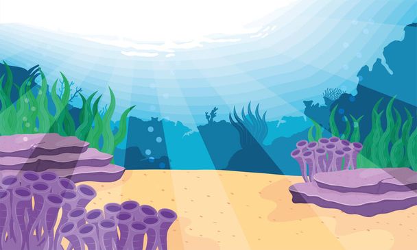 barriere coralline con scena di alghe marine - Vettoriali, immagini