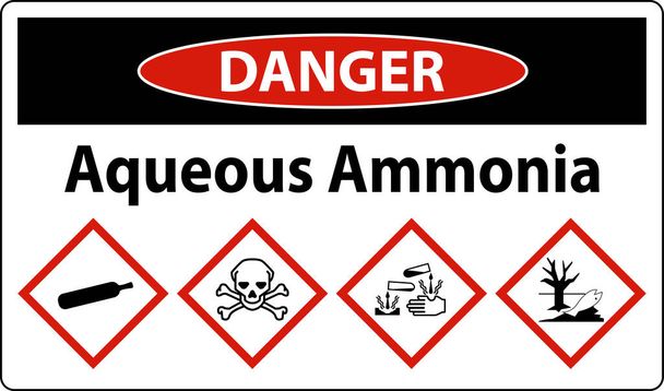 Danger Aqueous Ammonia GHS Sign On White Background - Vektor, Bild
