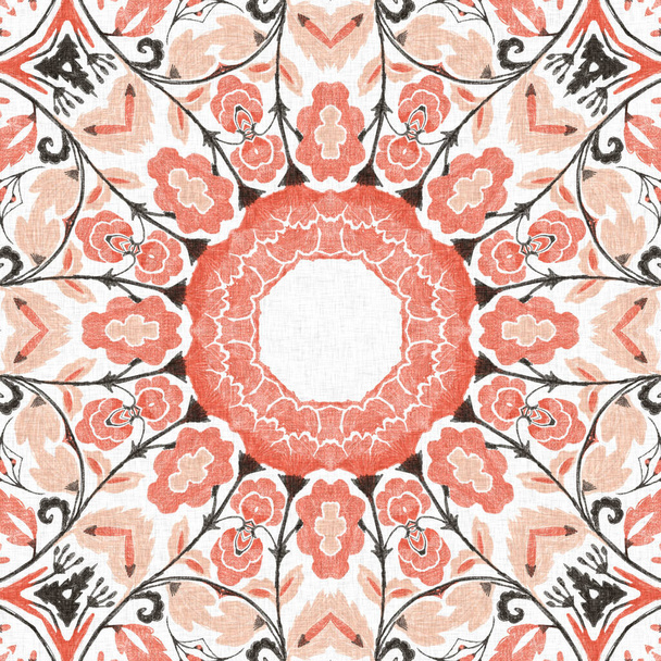 Modern boho geometrikus virágos paplan stílus zökkenőmentes minta. Shabby elegáns botrány megismétli háttér lenvászon hatása - Fotó, kép
