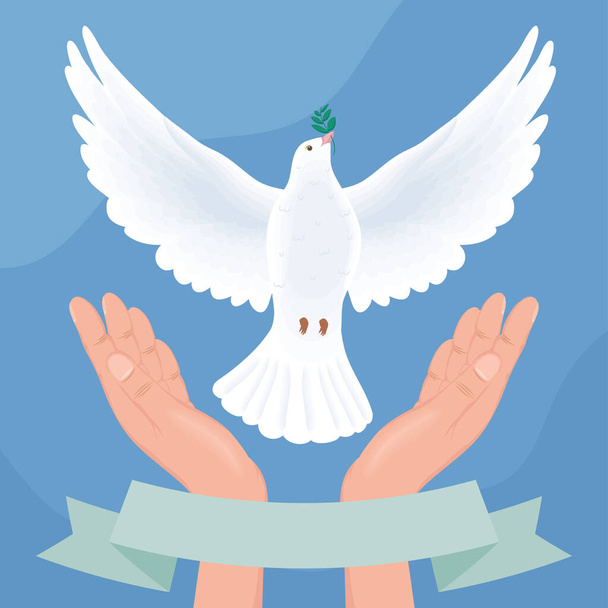 mains protégeant la paix colombe affiche - Vecteur, image