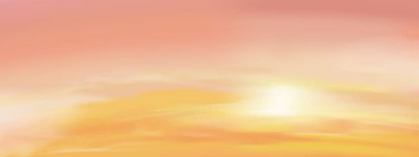 Salida del sol en la mañana con cielo anaranjado, amarillo y rosado, paisaje dramático crepuscular con puesta de sol en la noche, Vector hermoso atardecer romántico Bandera del cielo de la puesta del sol o la luz del sol para cuatro estaciones fondos paisaje otoñal  - Vector, imagen