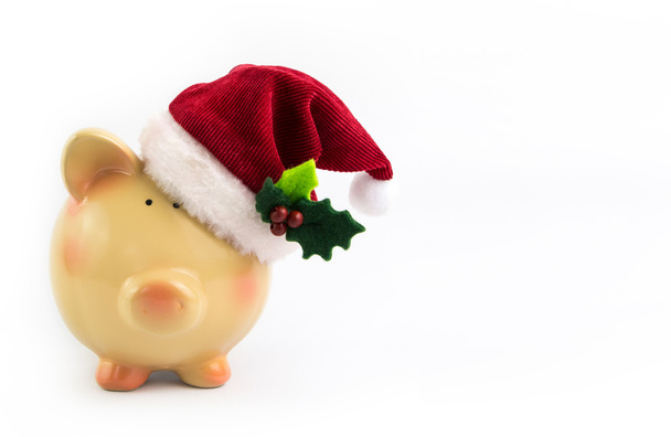 Piggy bank Santa isolated on white background - Foto, afbeelding