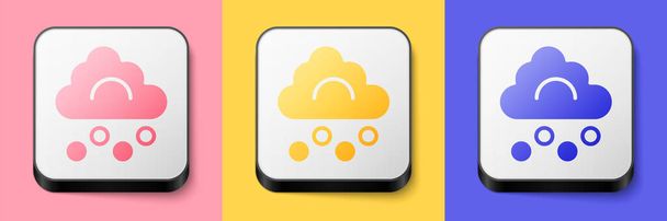 Isometric Hail cloud icon isolated on pink, yellow and blue background. Square button. Vector. - Vektor, obrázek