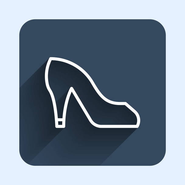 White line Woman shoe with high heel icon isolated with long shadow background. Blue square button. Vector. - Vektor, obrázek