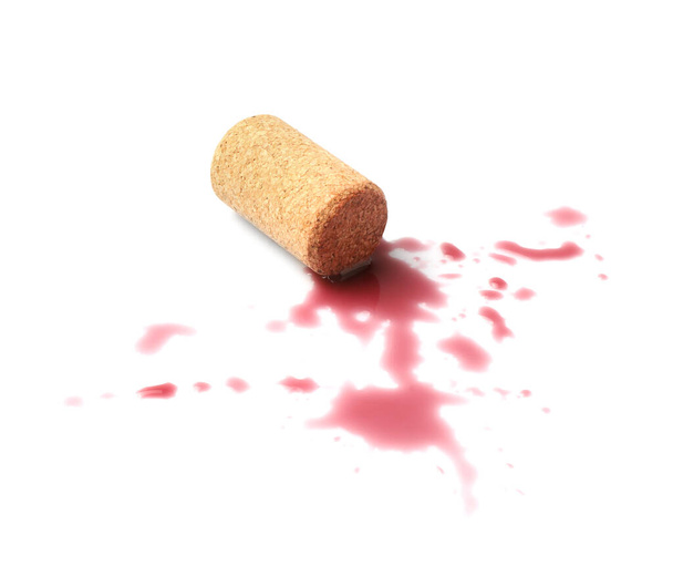 Bottle cork with wine stains isolated on white - Φωτογραφία, εικόνα